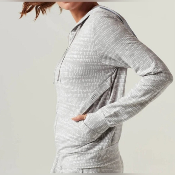 Blanc Noir Luxe Zip Front Hoodie Emilia Print Jacket Thumb Holes Size XS Fall - Picture 3 of 14